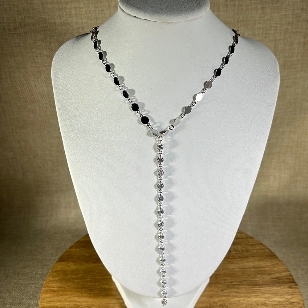 Diamonique x Lisa Freede Mini Disk Lariat Necklace Silver